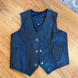 Vintage Black Leather Boy’s Vest with Button Closure